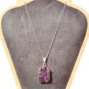 Amethyst Druzy Pendant Sterling Silver 18” Necklace